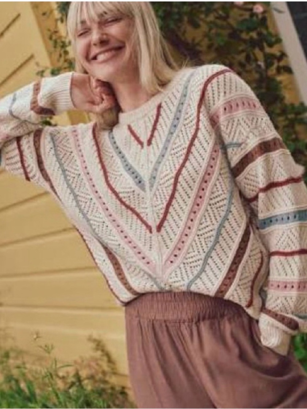 Marine Layer Brooke Chevron Stripe Open Stitch Sweater XL - Picture 5 of 16